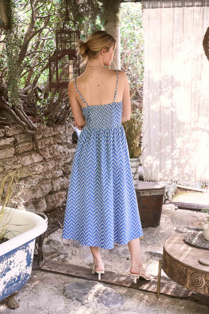 Blu Pepper - Embroidered Floral Corset Detail Denim Midi Dress 3