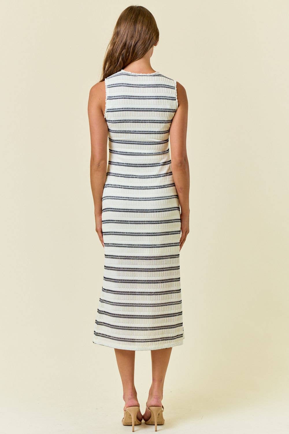 Stripe Stretch Lace Mock Neck Midi Dress5