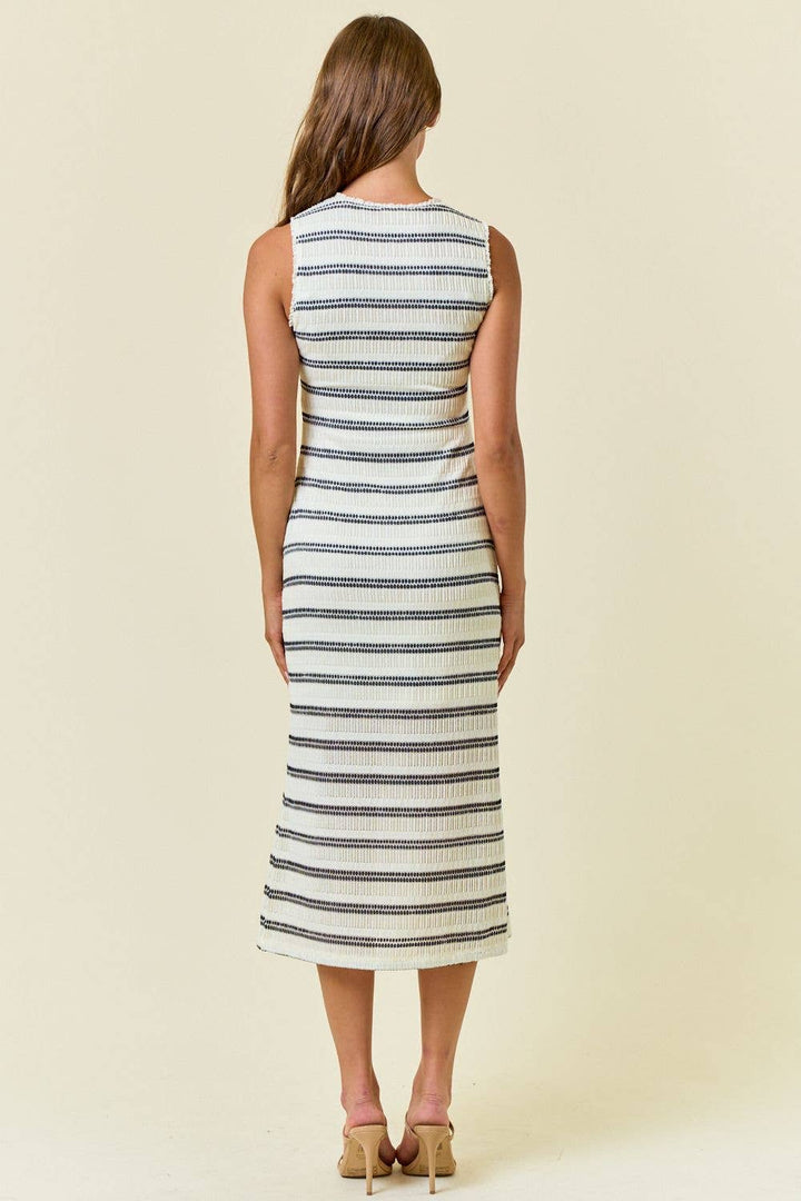 Stripe Stretch Lace Mock Neck Midi Dress5