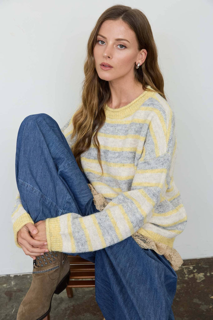 Blu Pepper - Butter Yellow Heathered Multi-Stripe Sweater 2