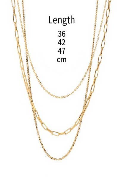 18K Gold Triple Layered Link &amp; Box Chain Necklace – Tarnish-Free | JOSSLYN 6