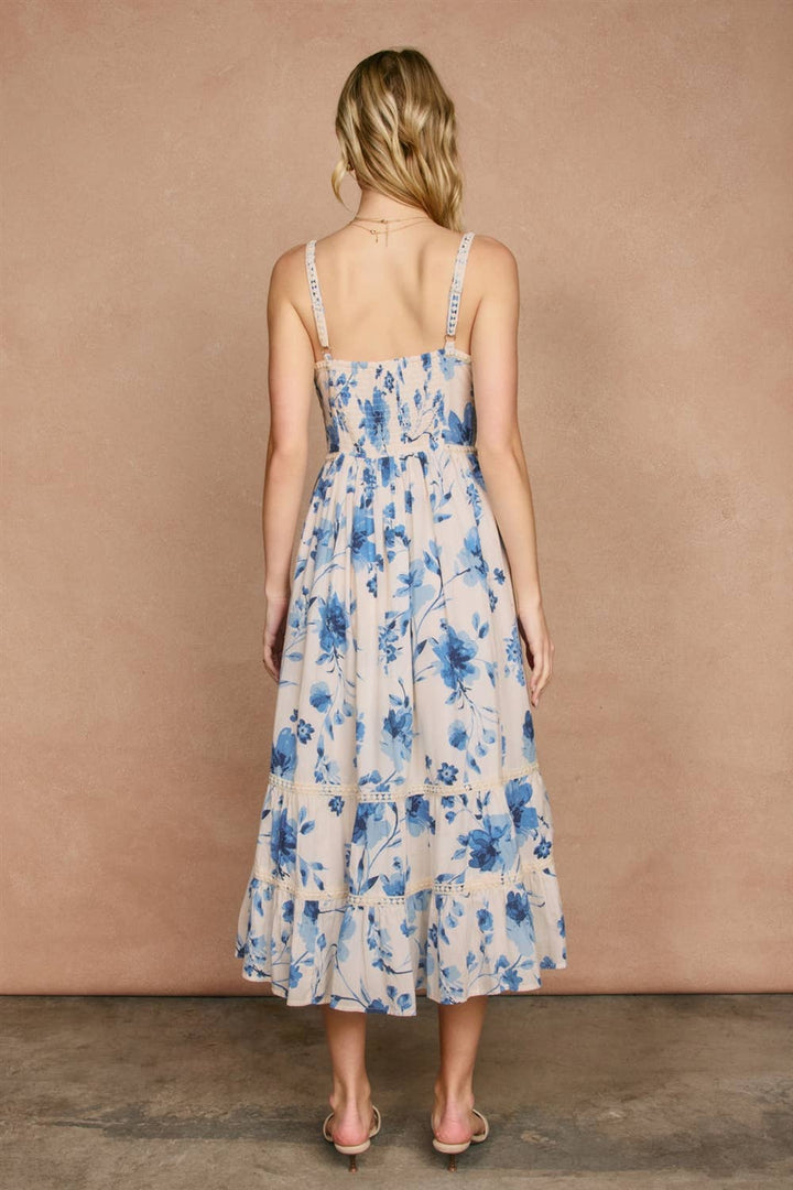Dress Forum - Azure Blossom Lace Trim Tiered Maxi Dress in Blue back