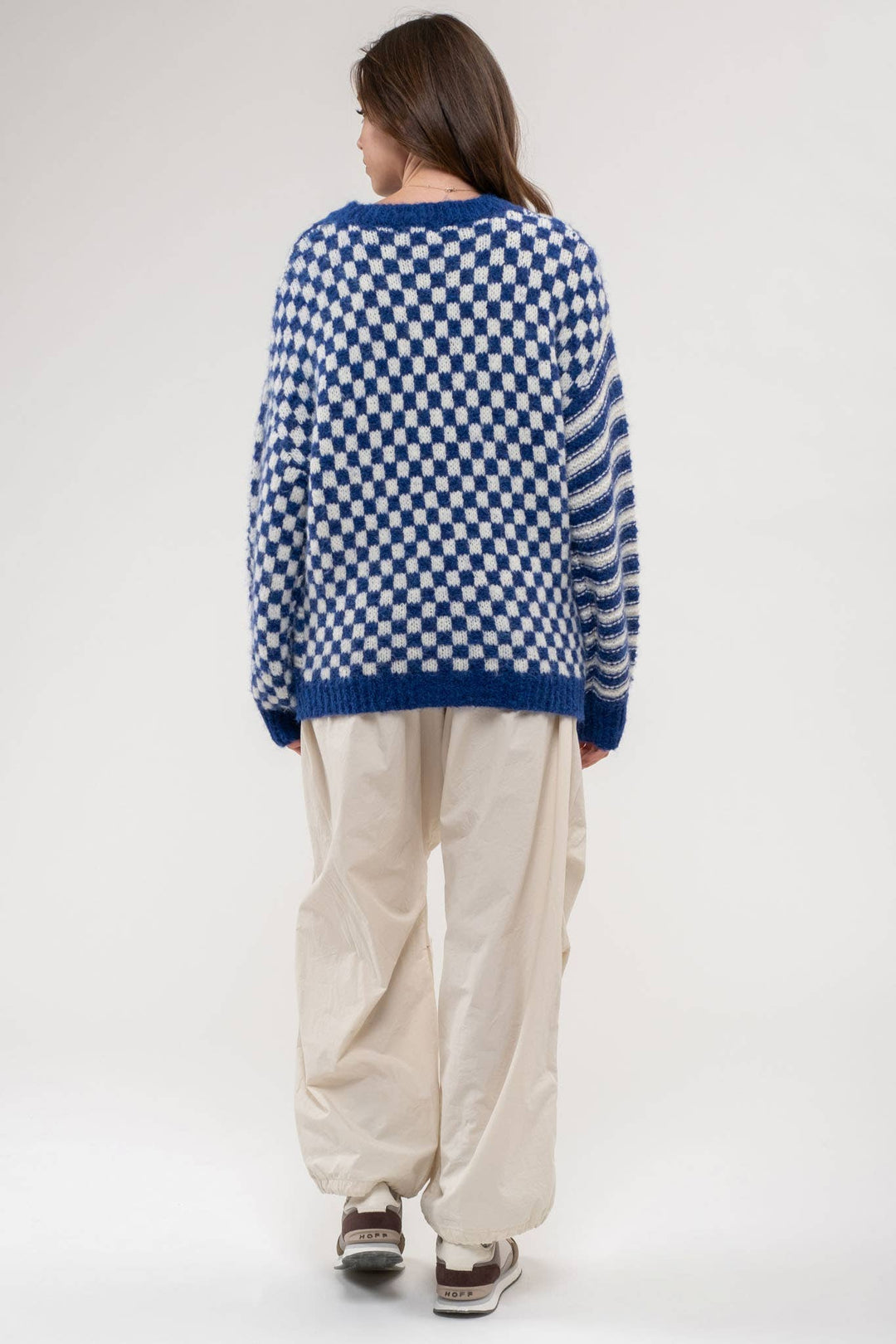 Blu Pepper Stripe Checkered Sweater