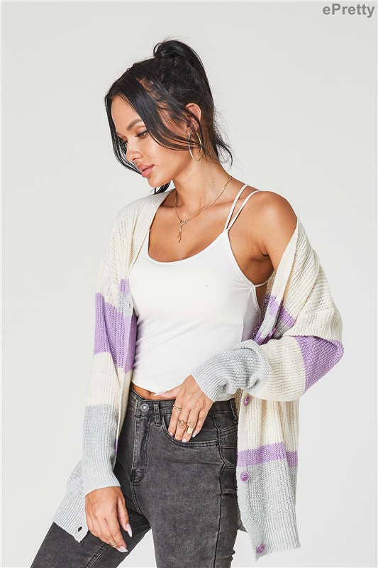 Color Block Cardigan purple