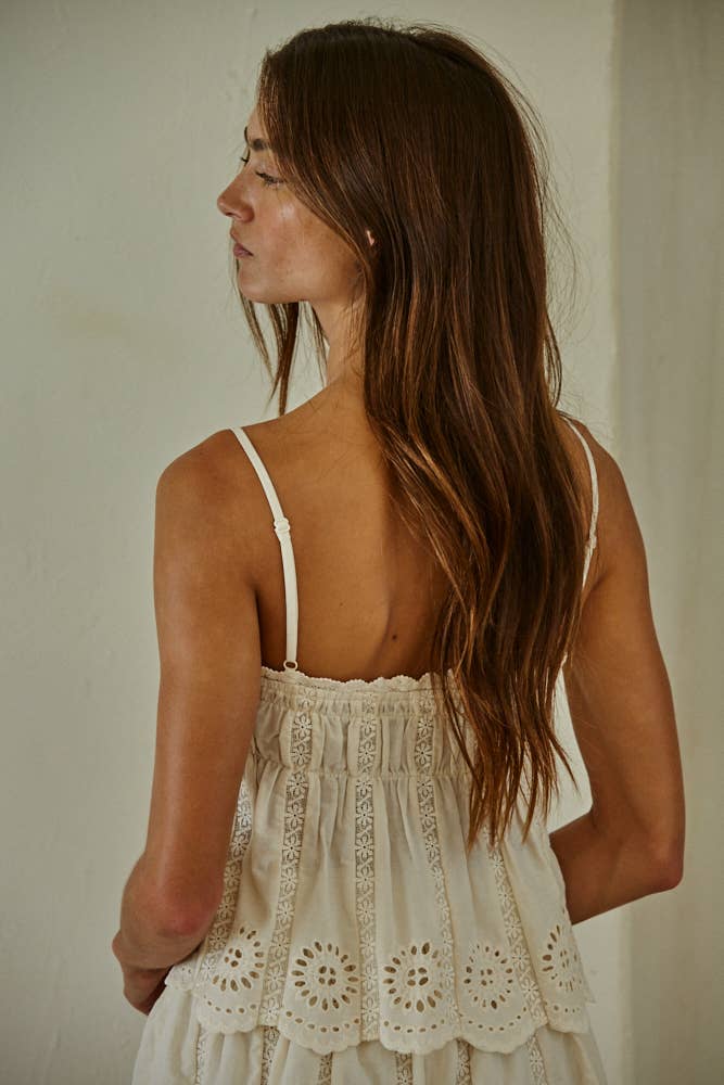 By Together - Woven Eyelet Tube Neck Spaghetti Strap Top Natural back