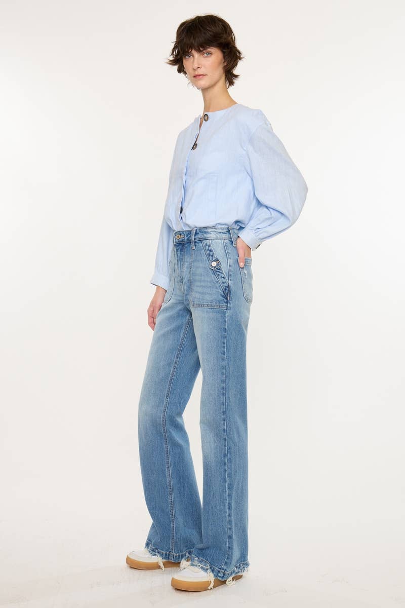 Kan Can USA High Rise Wide Flare Jeans in Medium Wash 3