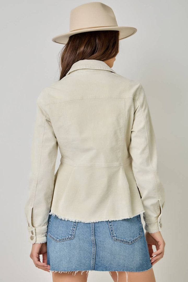 Mystree Washed Denim Peplum Jacket - Vintage Ivory  3