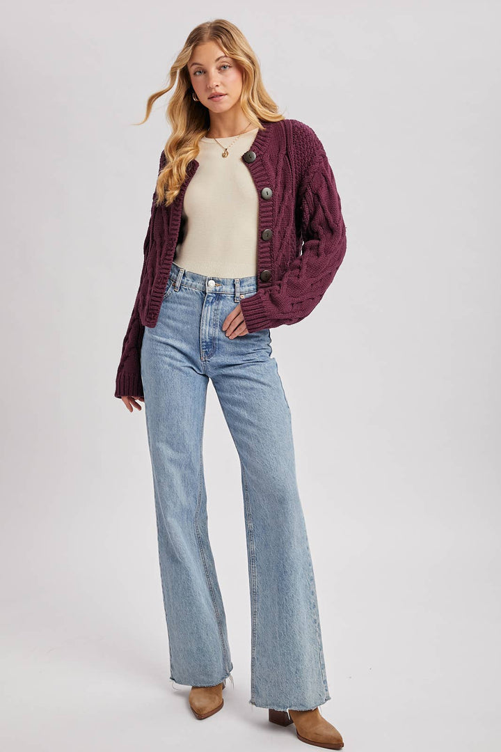 Bluivy Cropped Button Sweater plum 9