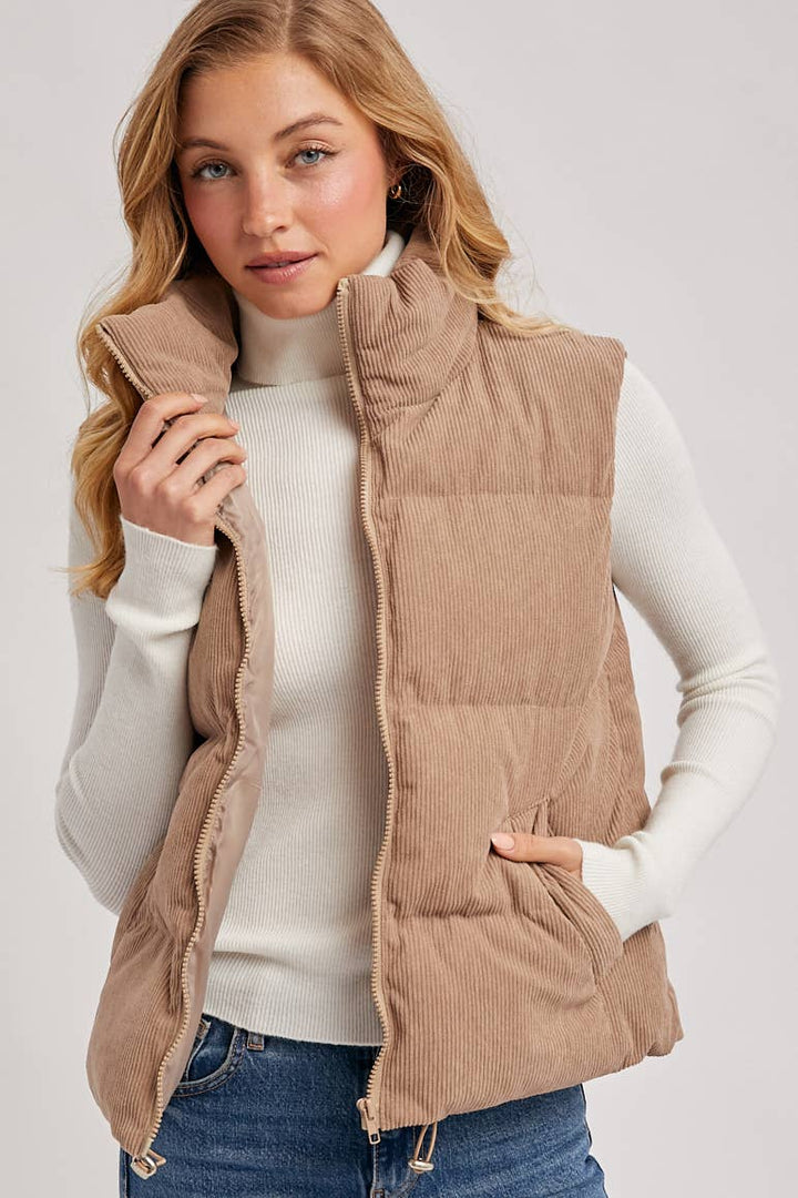 Corduroy Puffer Vest mushroom