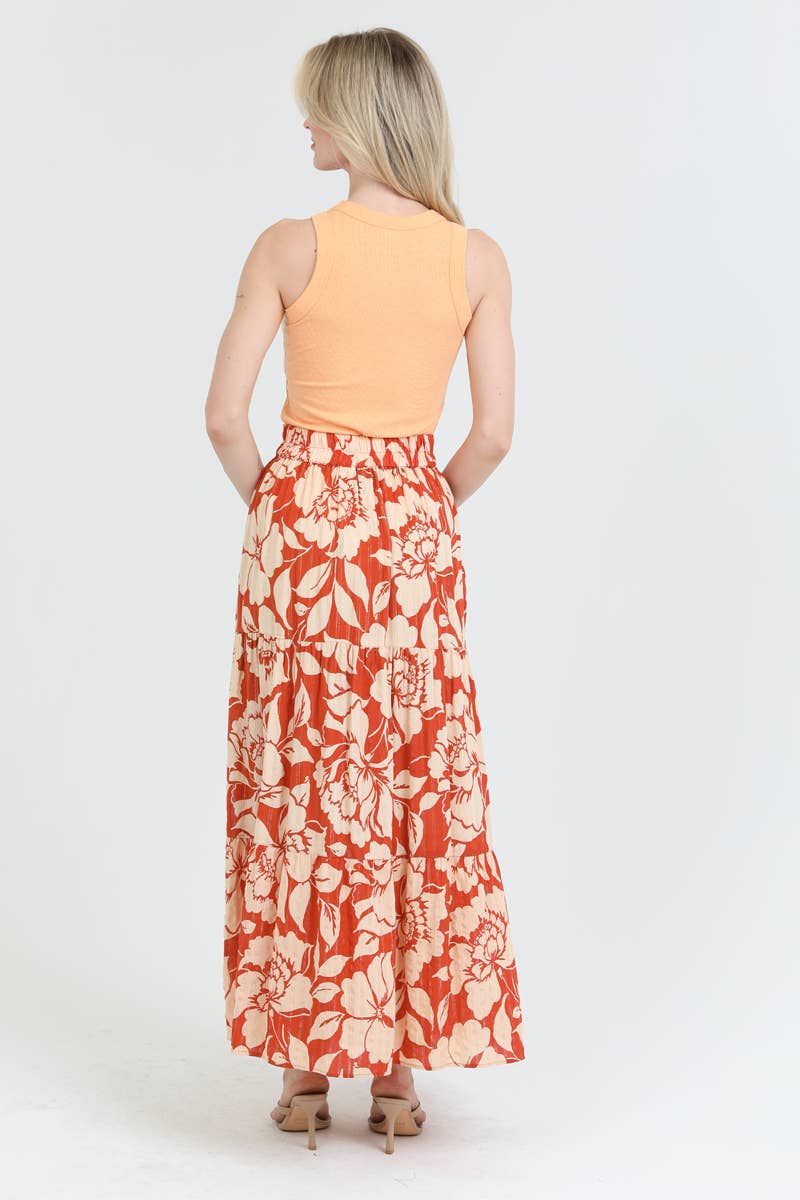Angie A-Line Maxi Skirt with High Slit in Red back