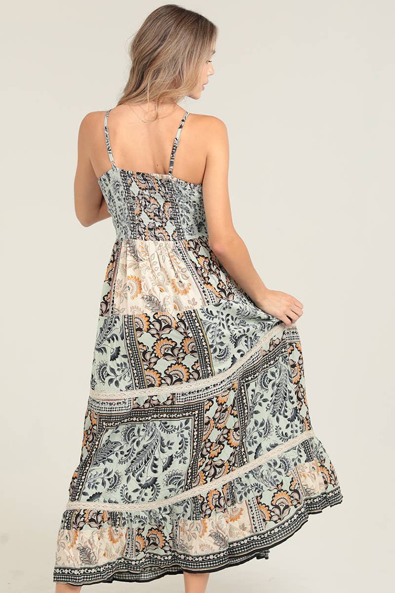 Angie V Neck Twist Front Cut Out Maxi Dress in Mint back
