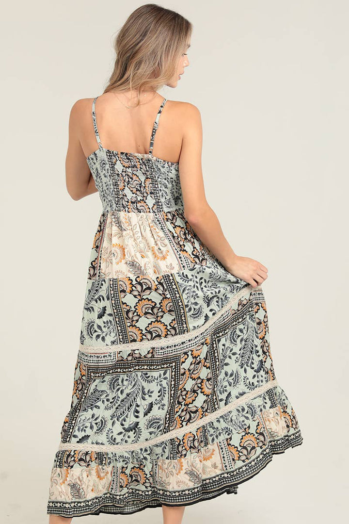 Angie V Neck Twist Front Cut Out Maxi Dress in Mint back