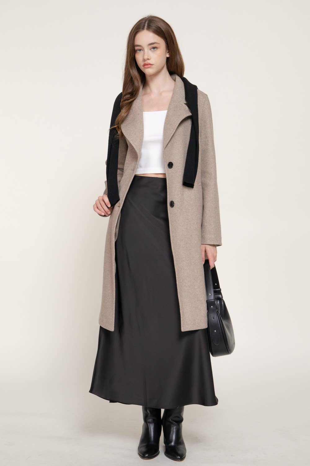 Active Basic - Long Sleeve Soft Long Coat in Oatmeal