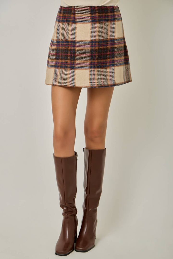 Mystree Plaid Wool-Blend Mini Skirt - Ginger Combo 2