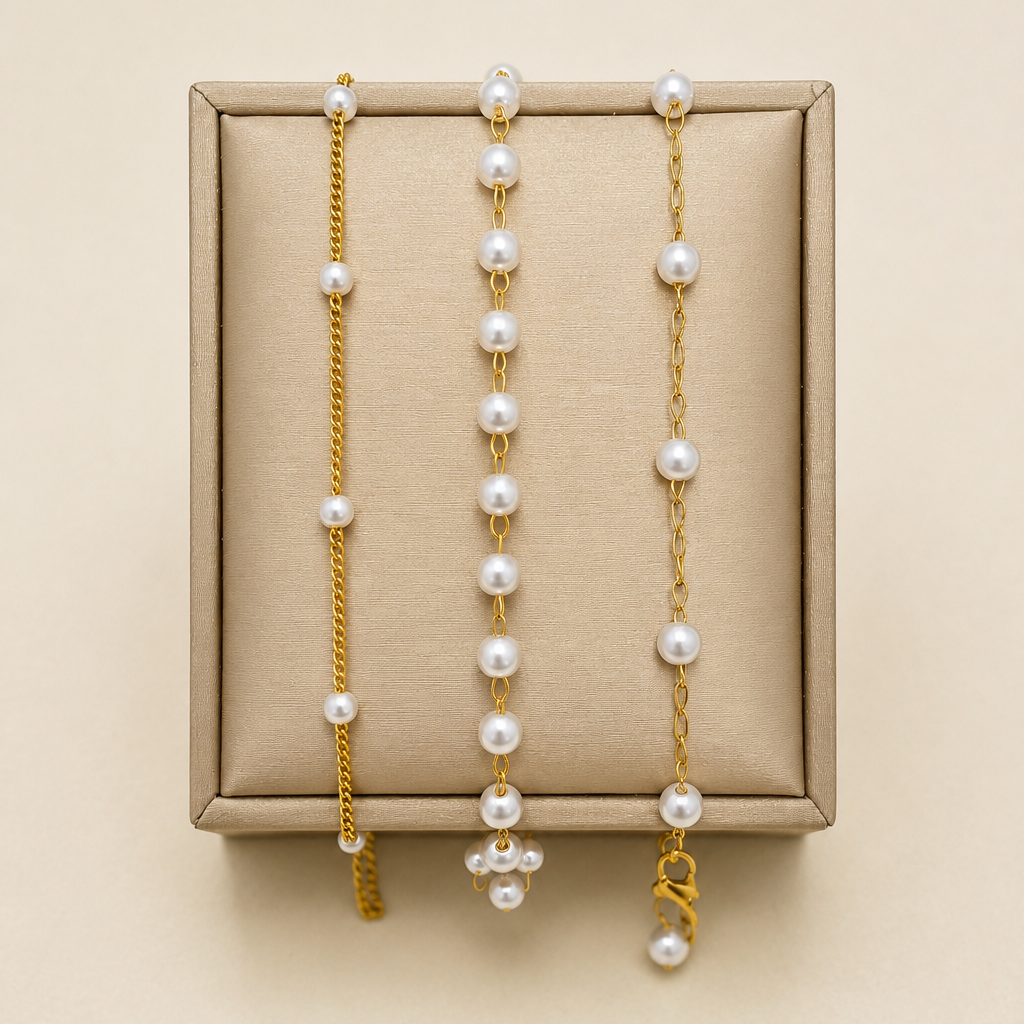 Titanium Steel Pearl Station Necklace – Tarnish-Free Gold | JOSSLYN 2