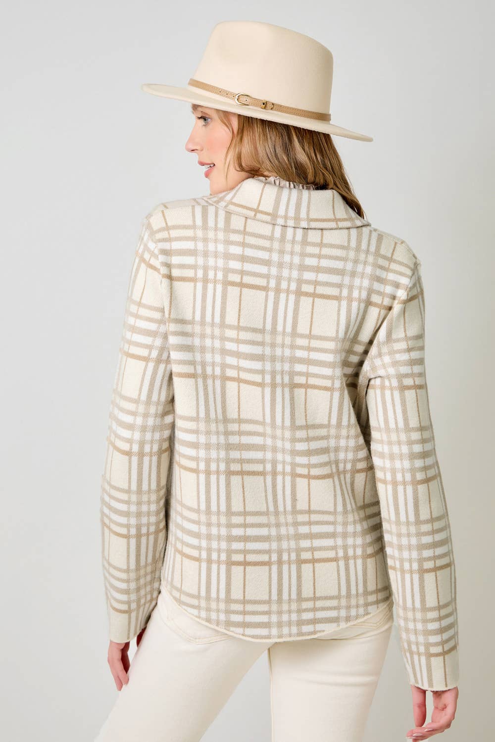 Mystree Check Pattern Sweater Jacket in Oatmeal Mix 3