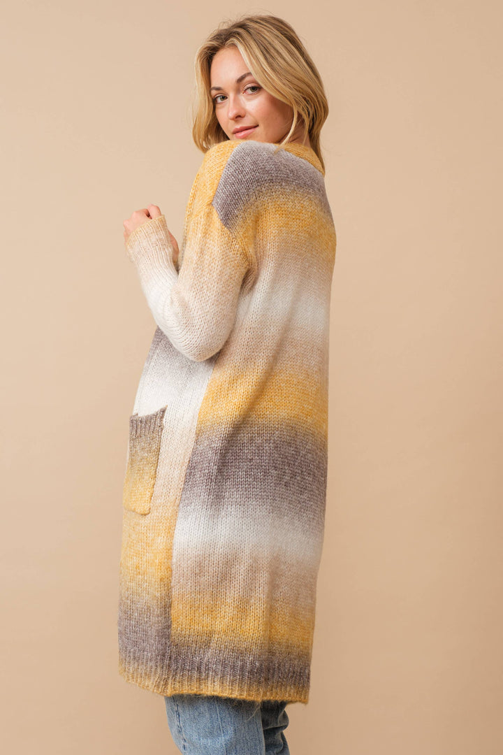 Ombre Brushed Yarn Knit Open Cardigan mustard1