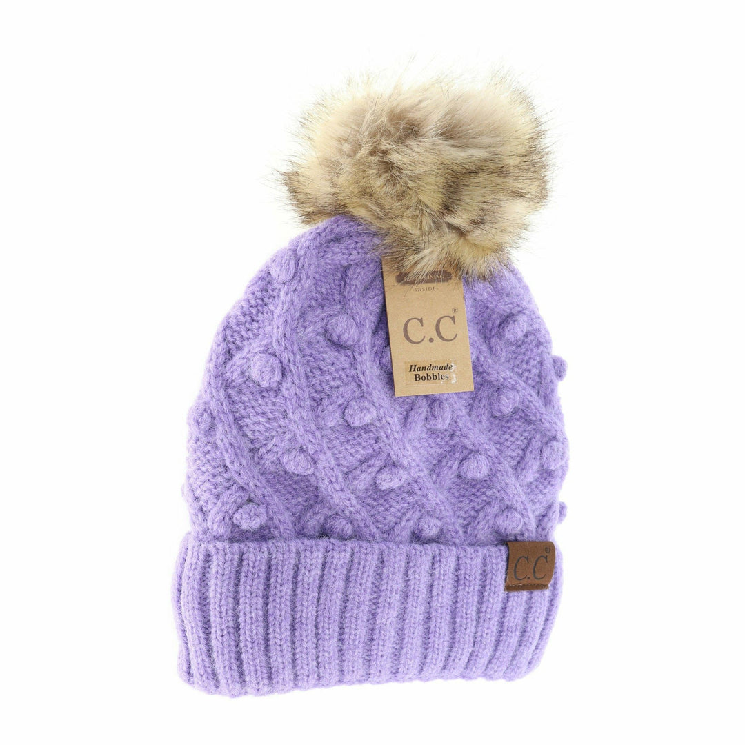 Bobble Knit Fur Pom C.C Beanie Hat3836