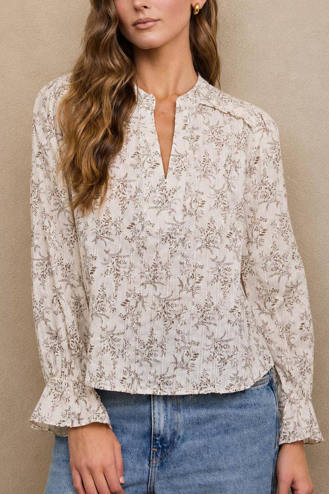 Blu Pepper - Ditsy Floral Puff Sleeve Square Neck Mini Dress in Oatmeal 1