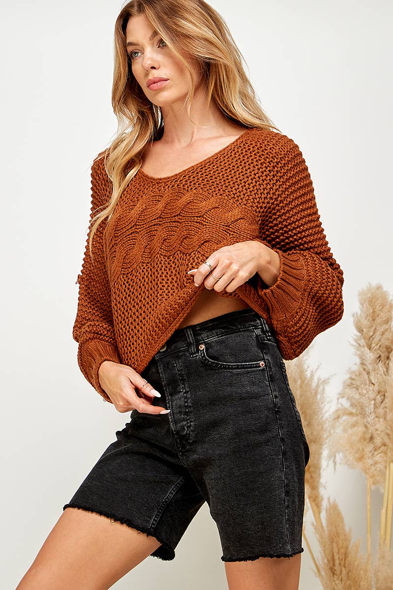 Rope Textured Sleeve Sweater