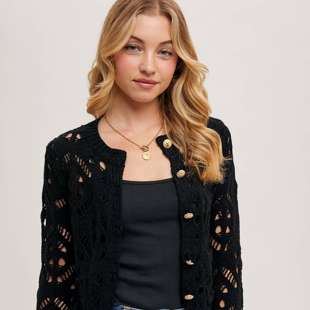 Bluivy Crew Neck Knit Cardigan Black 2