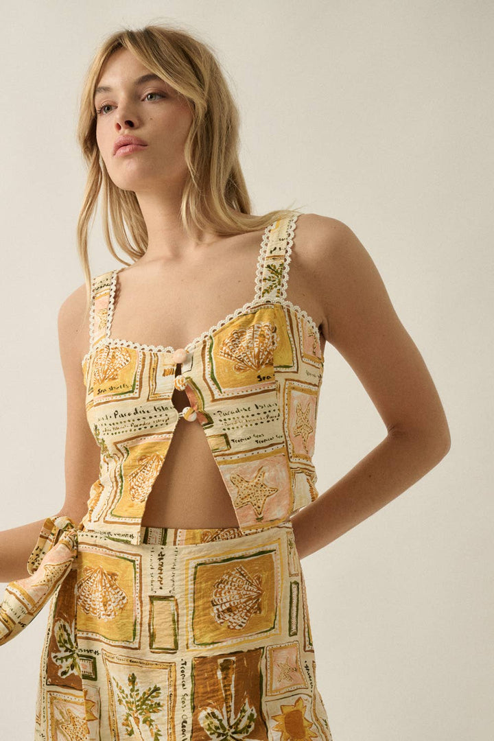 Promesa USA - Tropical-Print Cropped Tank Top in Butter