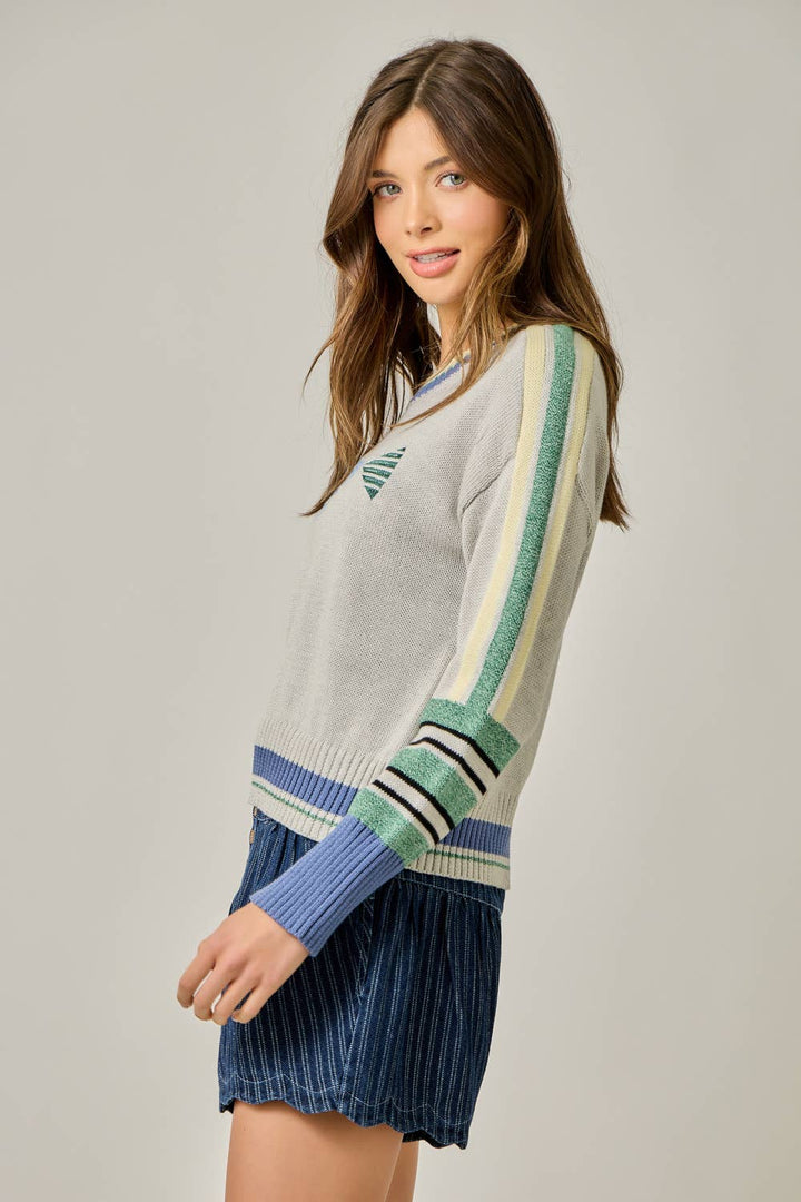 Mystree - Color Block Pullover Sweater in Oatmeal Mix side