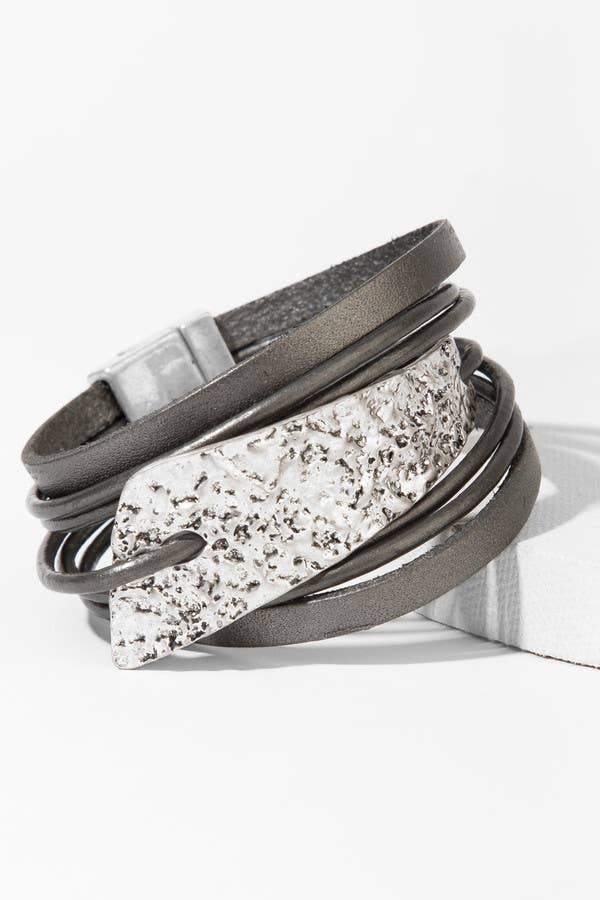 Saachi Absolute Zero Metallic Plated Leather Cuff Bracelet
