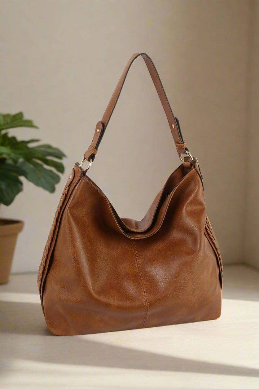 Braided Side Detail Hobo Bag Brown