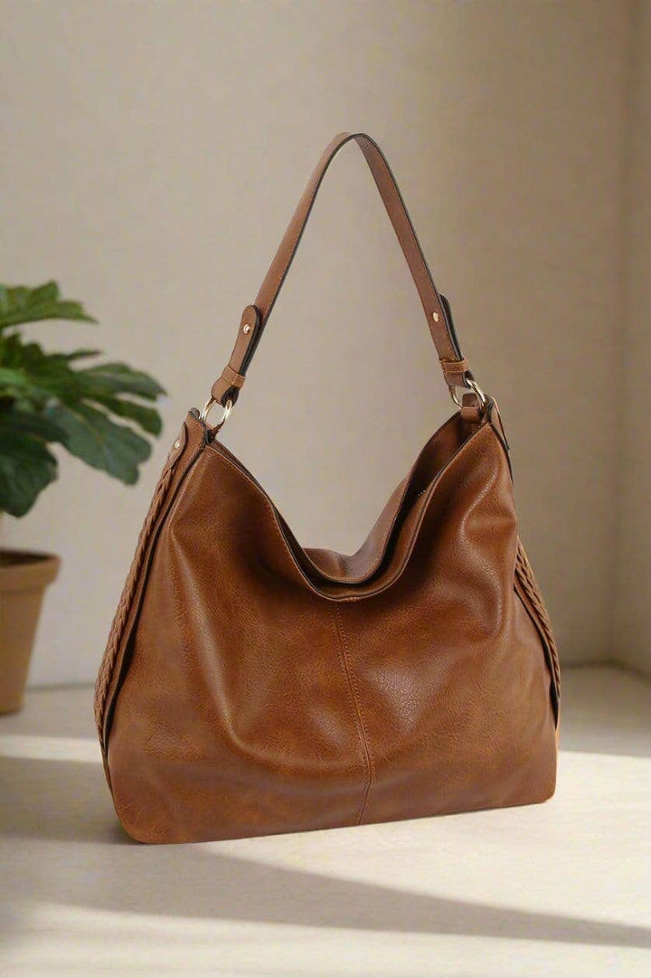 Braided Side Detail Hobo Bag Brown
