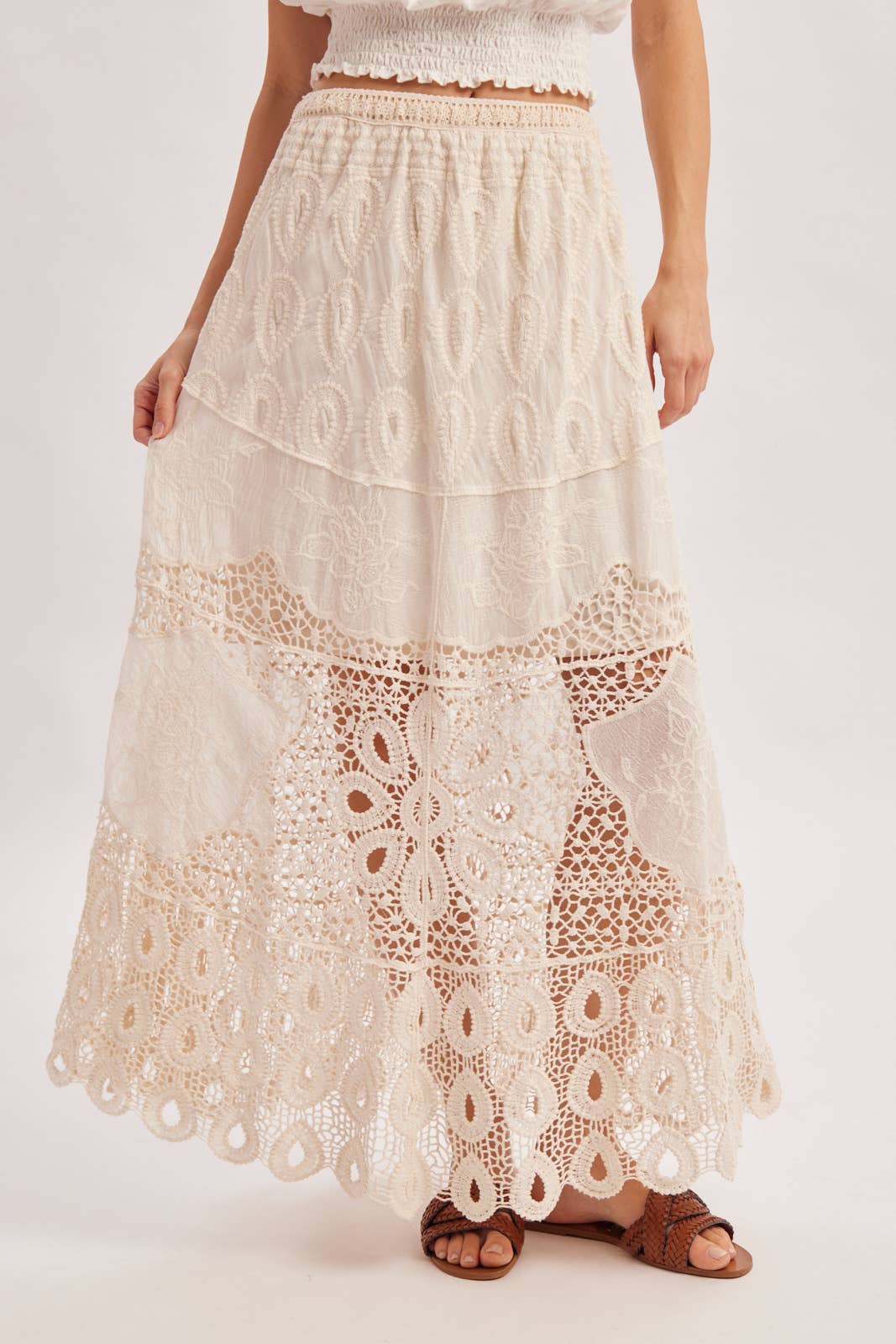 Bluivy Boho Crochet Maxi Skirt - Natural