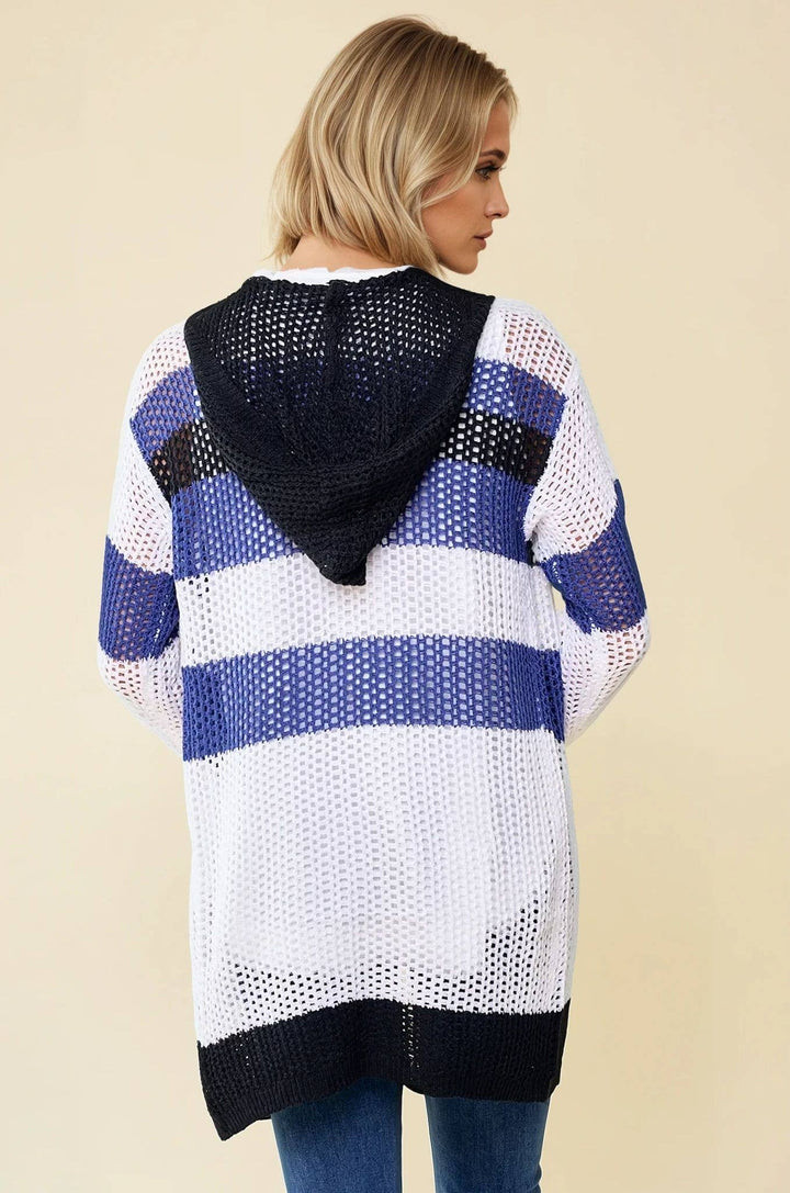 Doe and Rae Stripe Hoodie Cardigan in Navy/Black 5