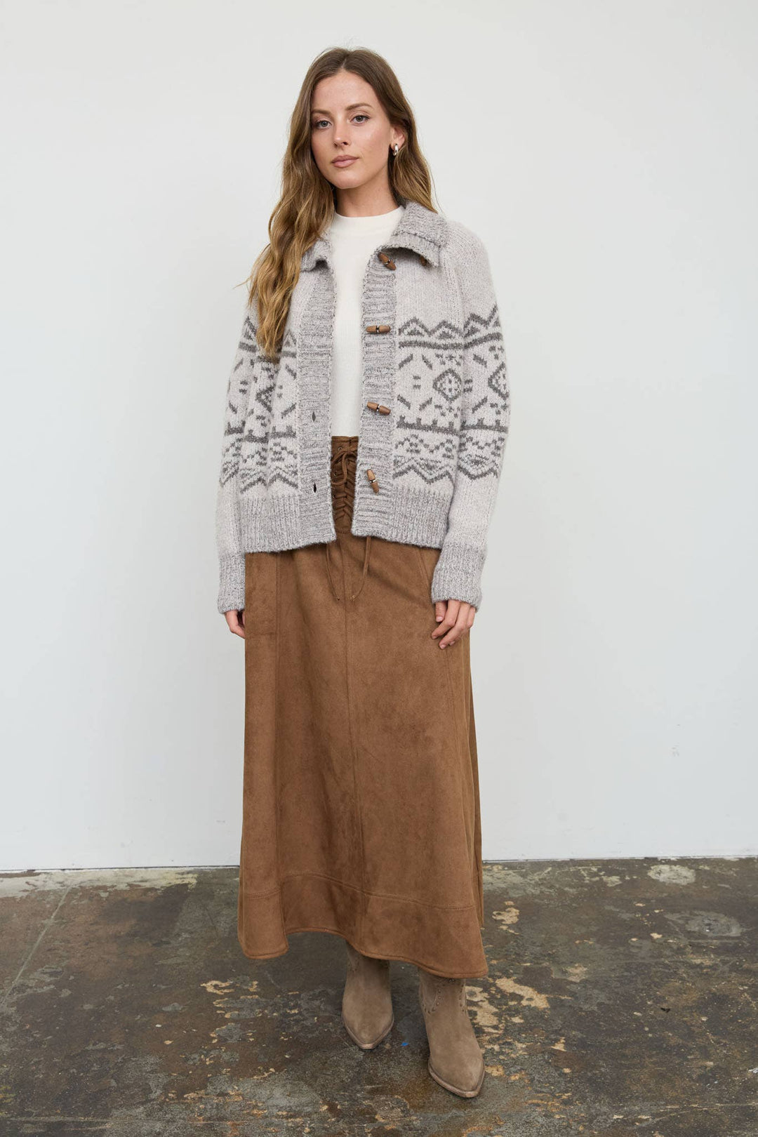 Blu Pepper - Taupe Fair Isle Toggle-Button Cardigan 6