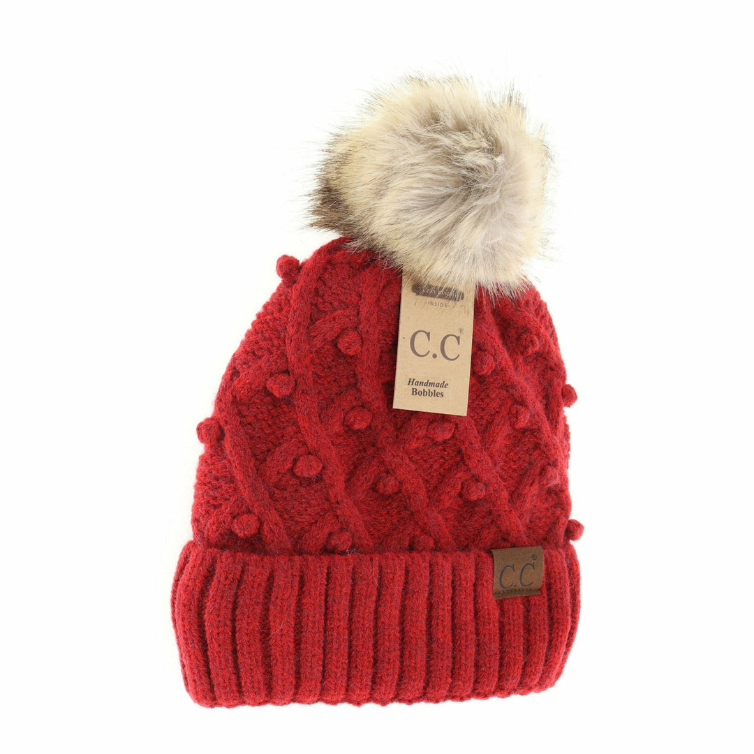 Bobble Knit Fur Pom C.C Beanie Hat3836