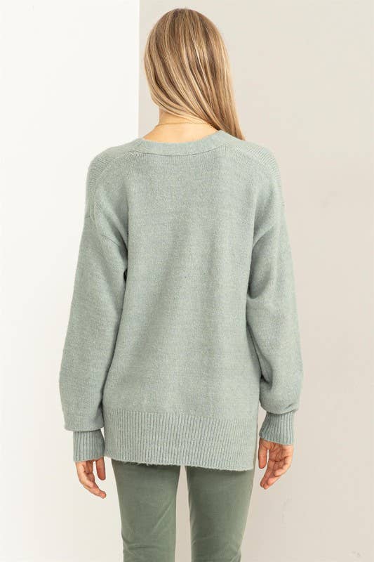V Neck Side Slit Sweater