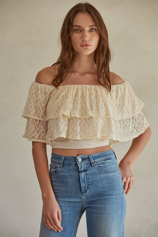 By Together - Woven Floral Lace Off Tiered Top