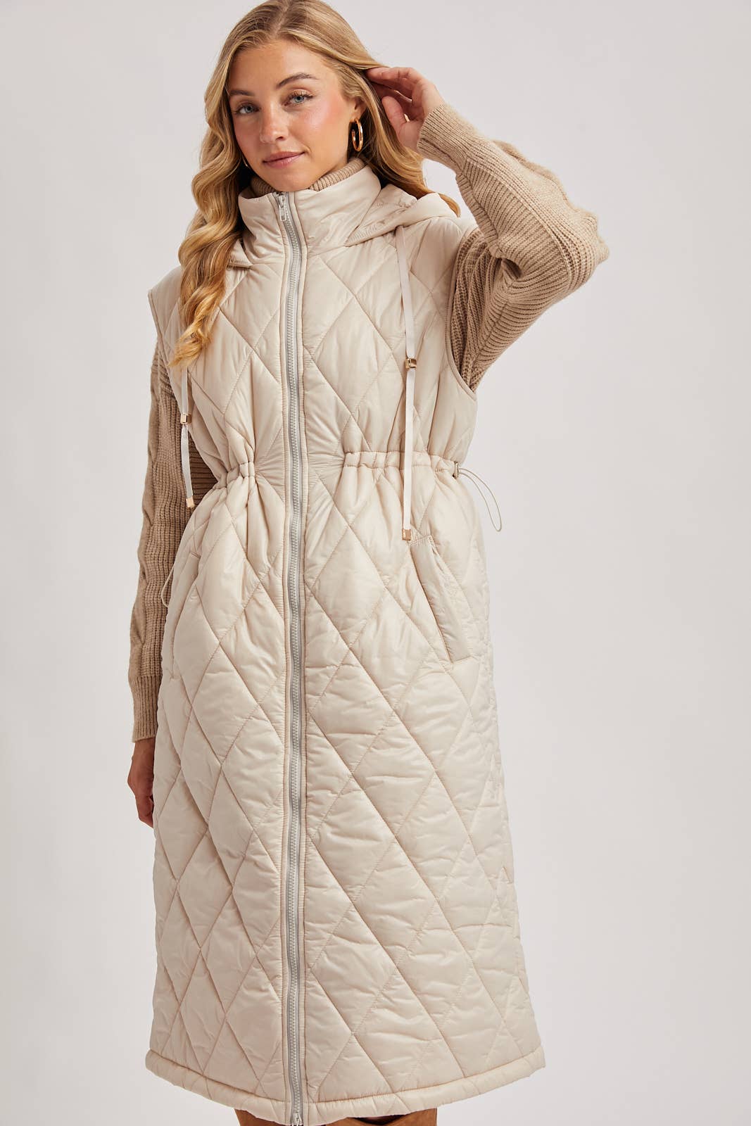 Diamond Quilt Puffer Hooded Vest beige 6