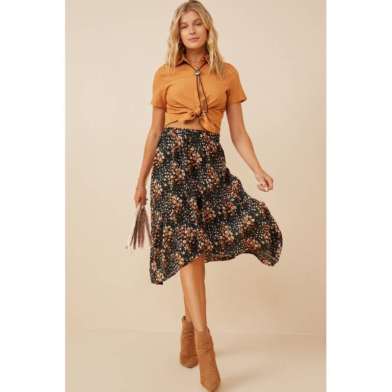 Lemon Tree - Womens Textured Floral Print Asymmetric Midi Skirt4