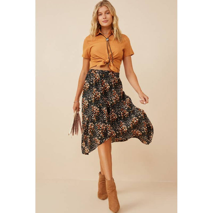 Lemon Tree - Womens Textured Floral Print Asymmetric Midi Skirt4