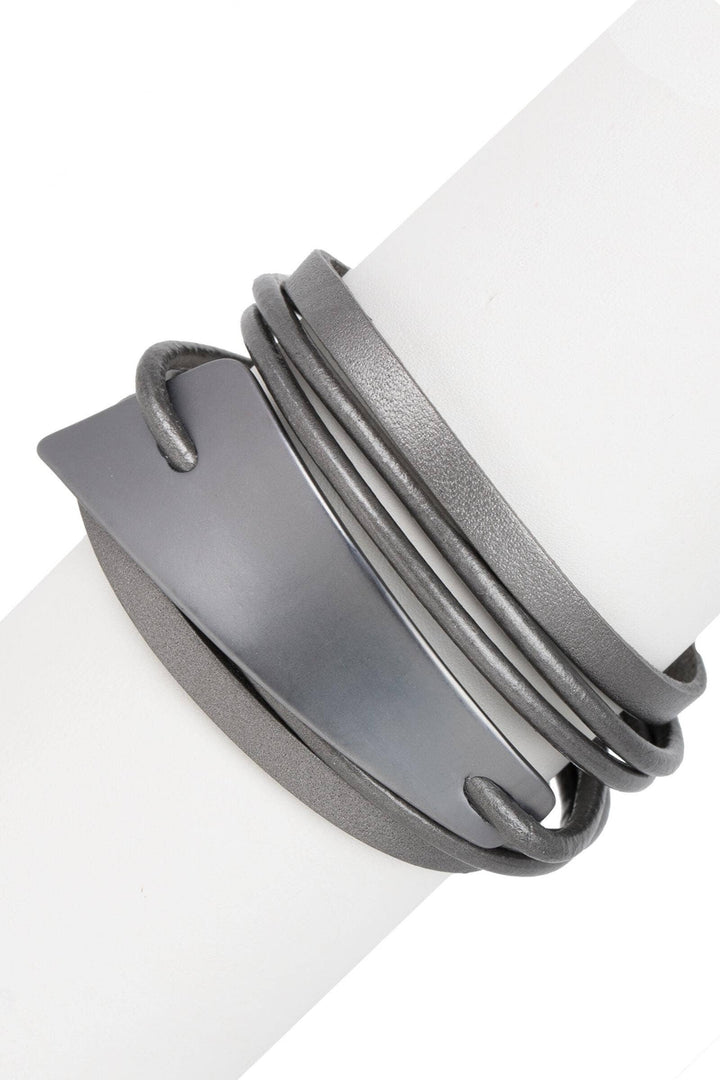 Saachi Absolute Zero Metallic Plated Leather Cuff Bracelet