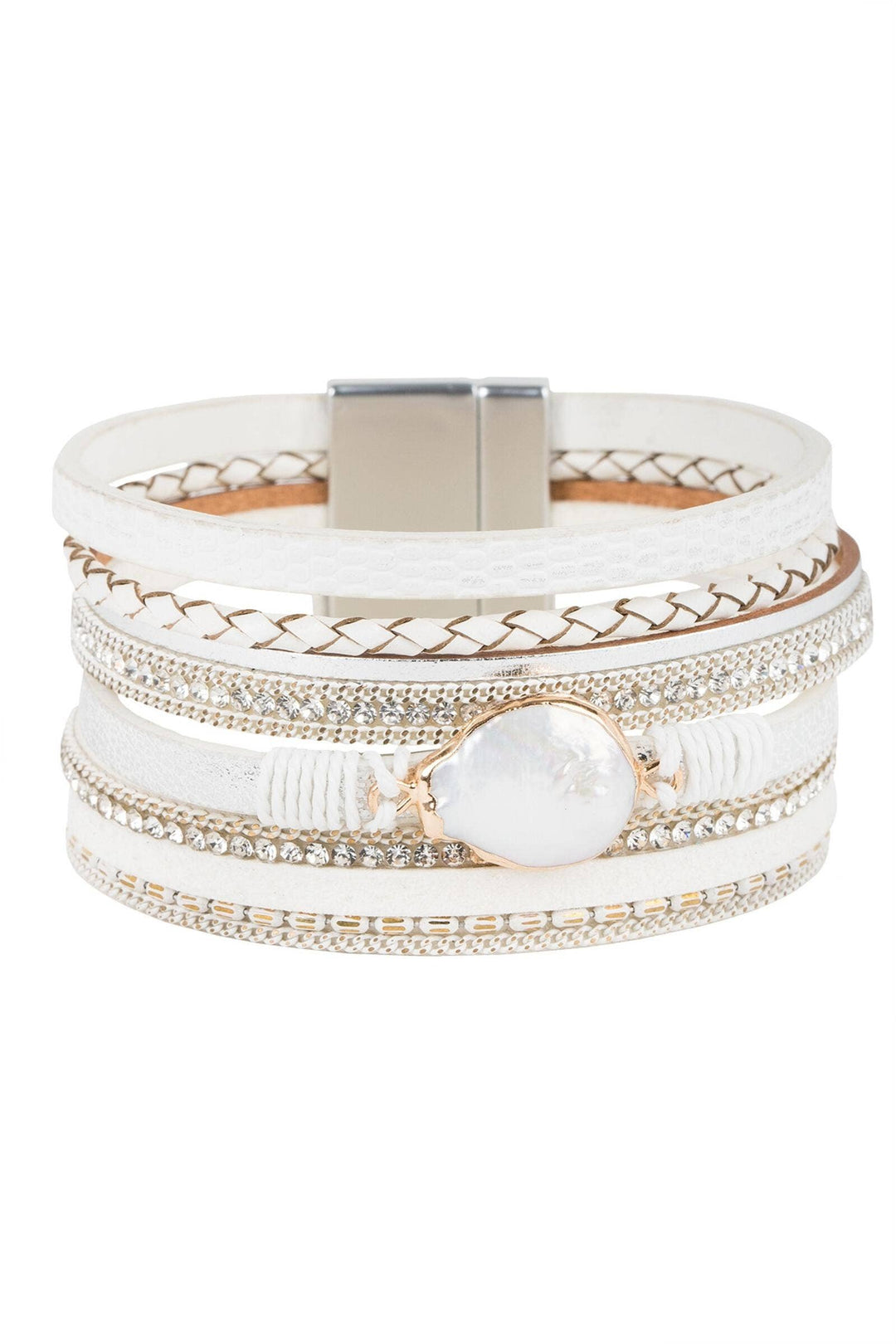 Saachi Santorini Pearl Leather Wrap Bracelet