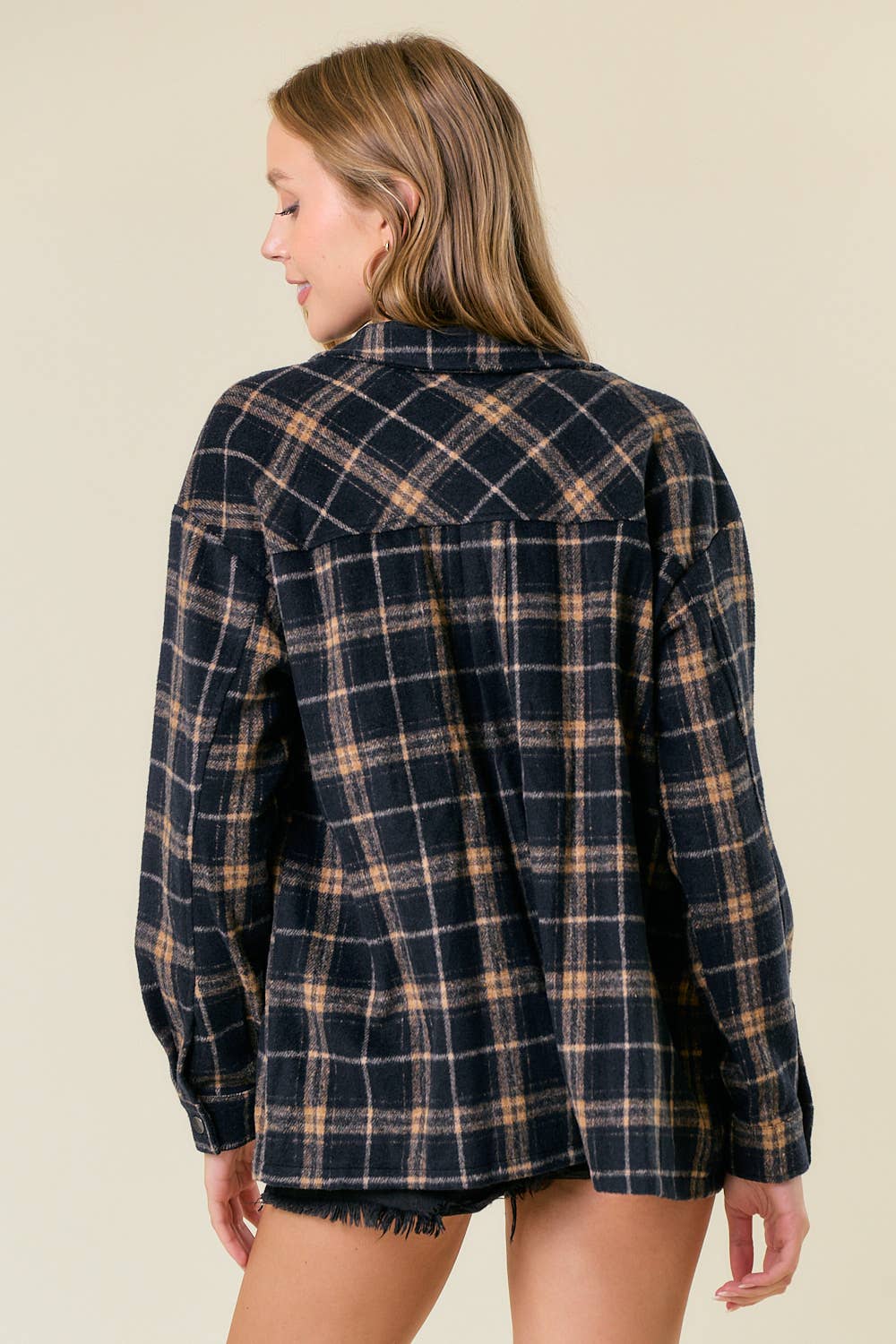 Brushed Plaid Oversized Zip Up Jacket3