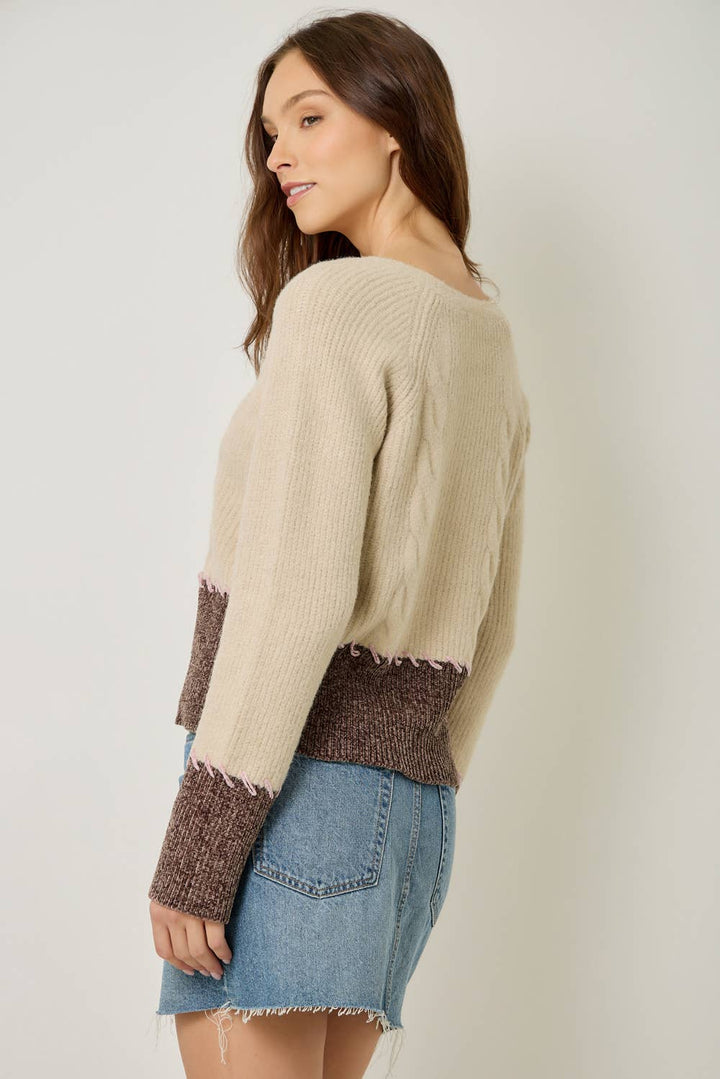 Mystree Whip-Stitch Cardigan - Oatmeal/Chocolate 5