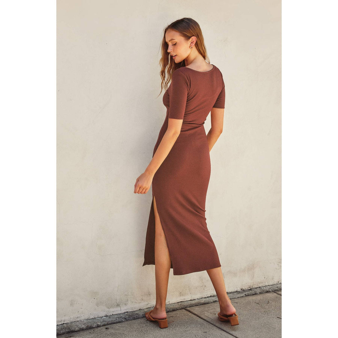 Keep It Simple Short Sleeve Midi Slip Dress, Rust / M