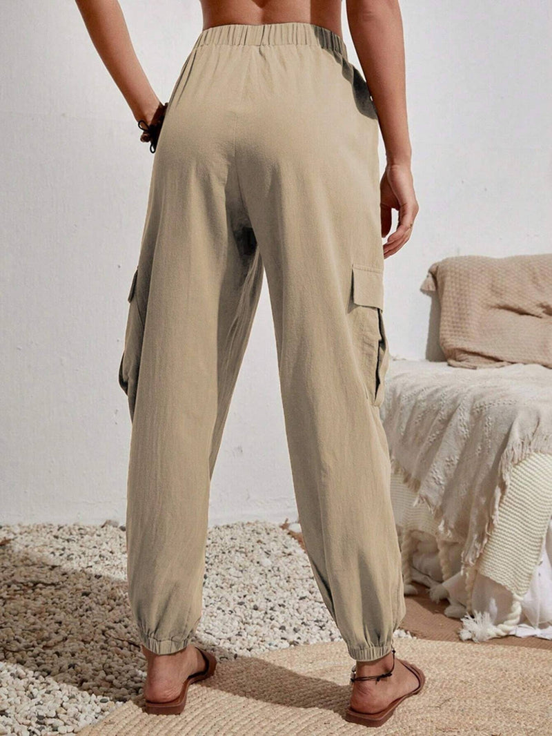 Solid Color Pocket Casual Cargo Pants