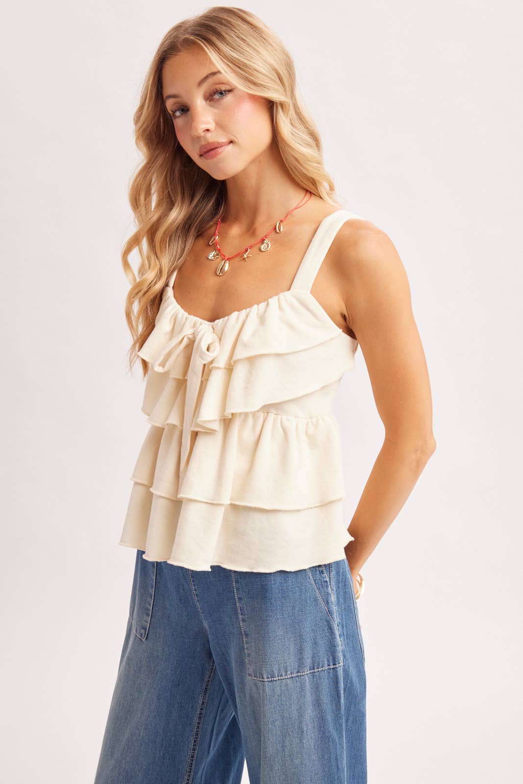 Bluivy Ruffle Tiered Camisole Top Ecru 1 2