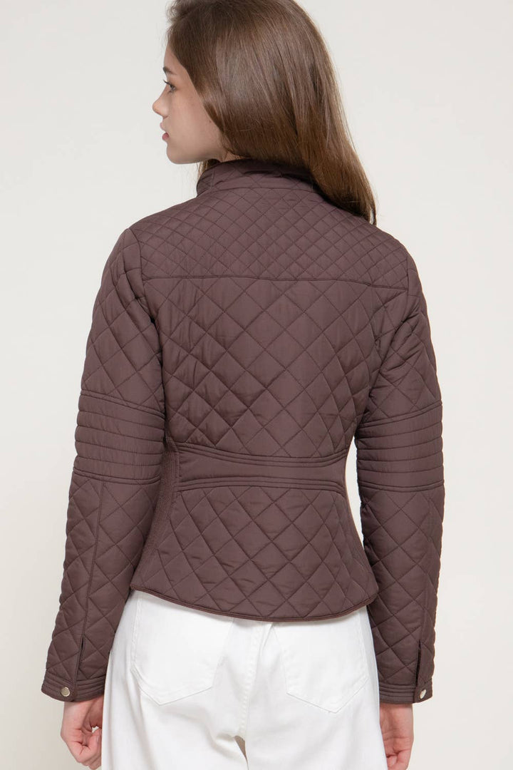 Active Basic - Suede Piping Detail Rib Quilted Padding Jacket in brn 1
