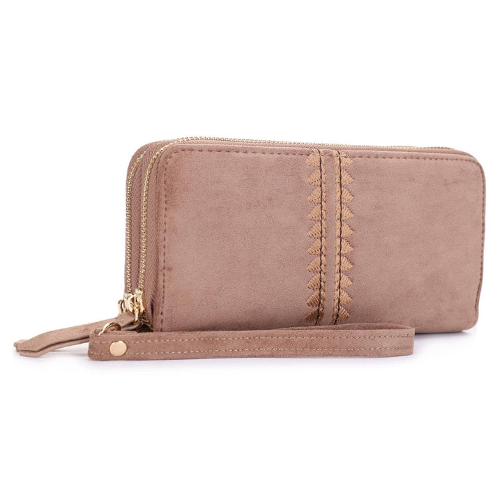 Sherrie Suede Double Zipper Wallet Mauve