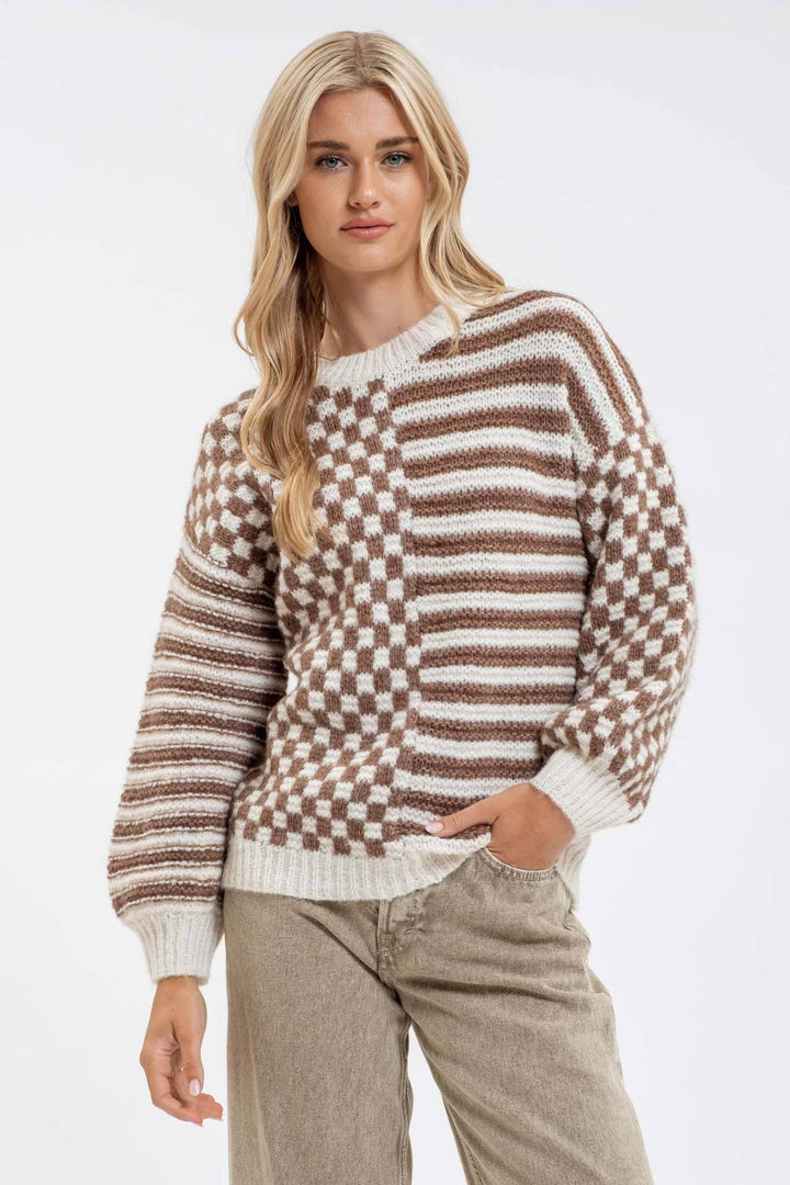 Blu Pepper Stripe Checkered Sweater