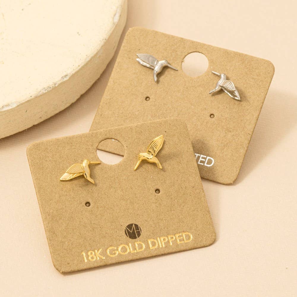 Gold Dipped Humming Bird Stud Earrings1